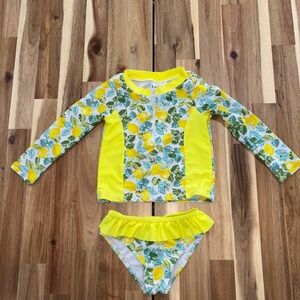 Nicole Miller New York Yellow Lemon Floral Rashguard Swim Set 2T